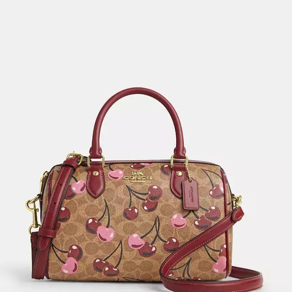 Coach Cherry Print Brown and Red Satchel - Picture 1 of 5